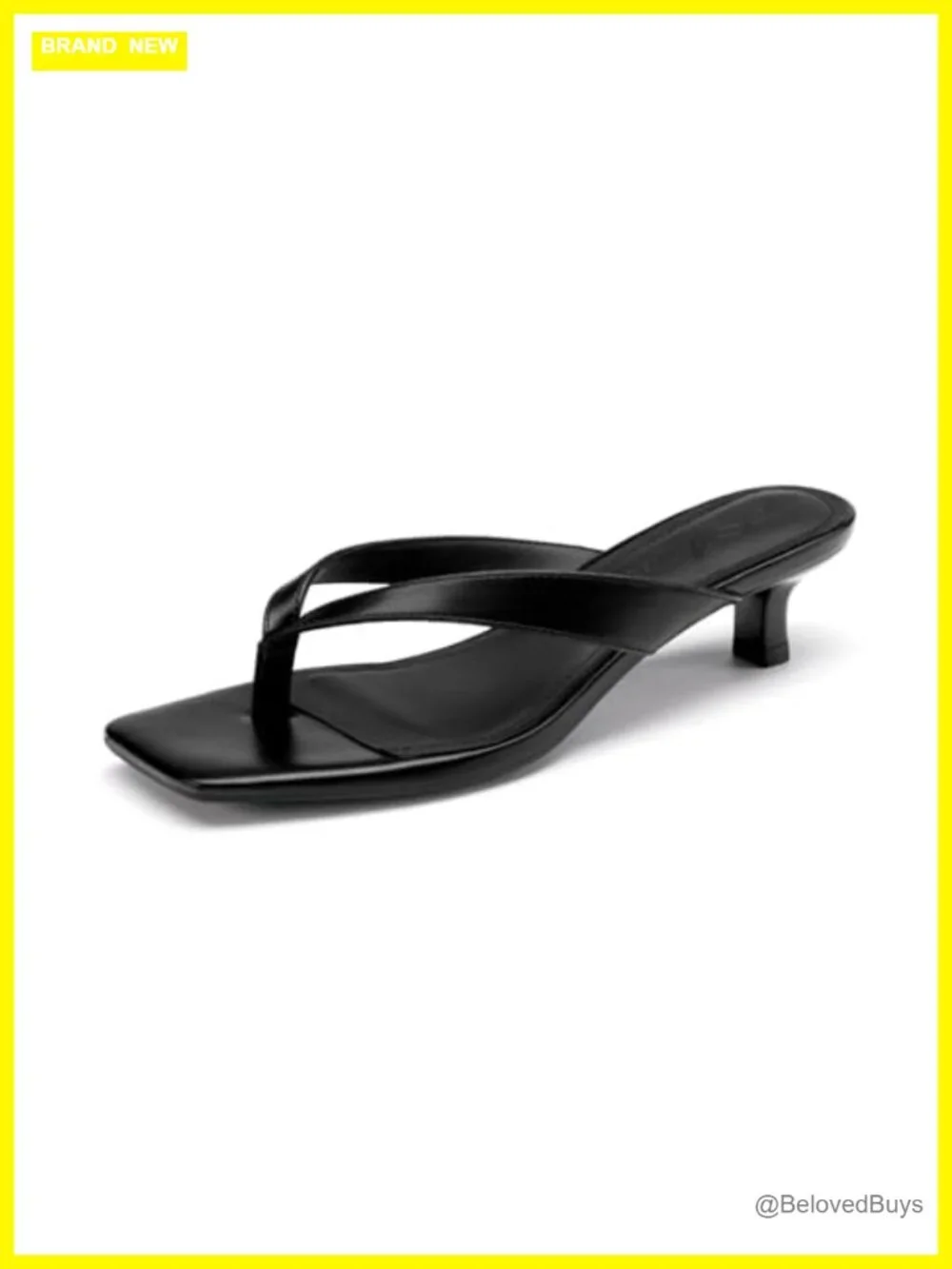 Kitten Heels Square Toe Slip On Flip Flops Low Thong Sandals PU Leather
